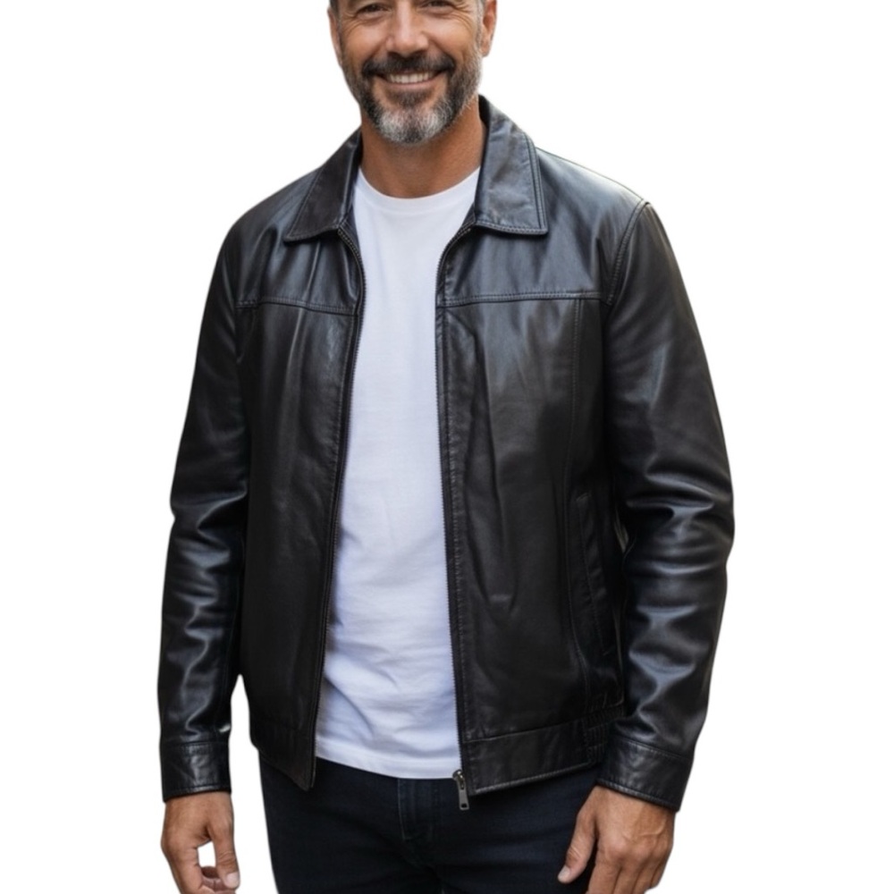 M. Julian Genuine Leather Black Mens Zip Up Jacket Size 2XL